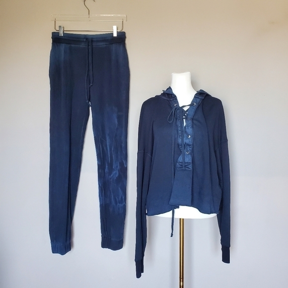 Tyler Jacobs Feel The Piece Lace Up Hoodie and Sweatpants Set Tie Dye Blue XS/S - Picture 2 of 14
